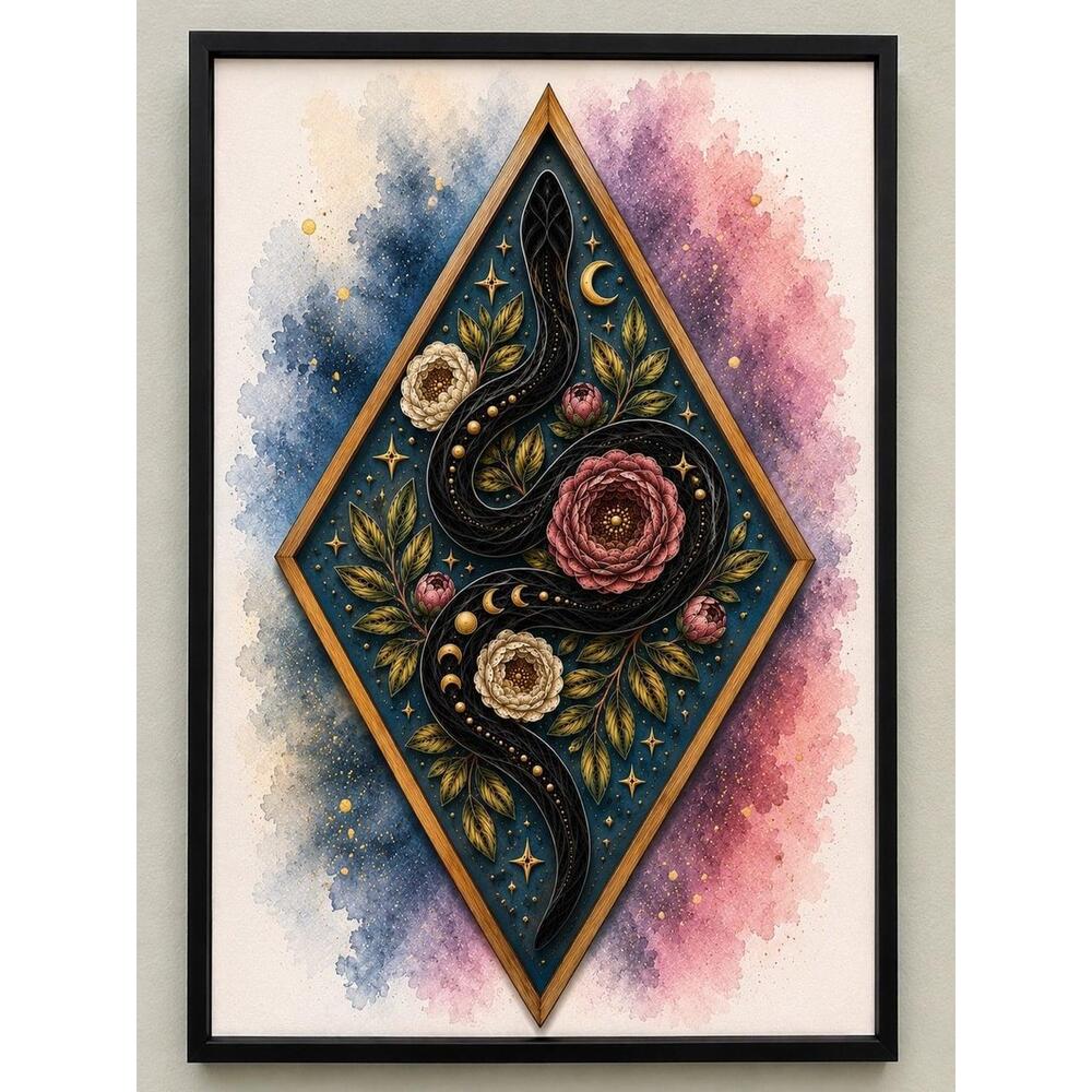 11x14 Black Framed Mystical Snake Floral Wall Art Print